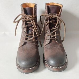 Frye Sabrina 6G Laceup Combat Boots 5.5 M Dark Brown Rugged Chunky Block Heels